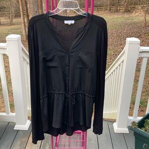 Calvin Klein Black Buttoned Peplum Blouse